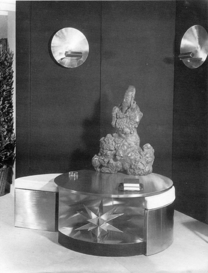 Applique Ronde / Circle Sconce &amp;amp; Table Tambour Deux Si&amp;egrave;ges / Tambour Table with Two Seats&amp;nbsp;shown at Galerie Maison et Jardin, Paris, May 1968.